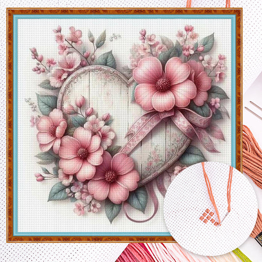 Flower And Love Heart - Full 11CT Counted Cross Stitch 40x40CM - Yishu