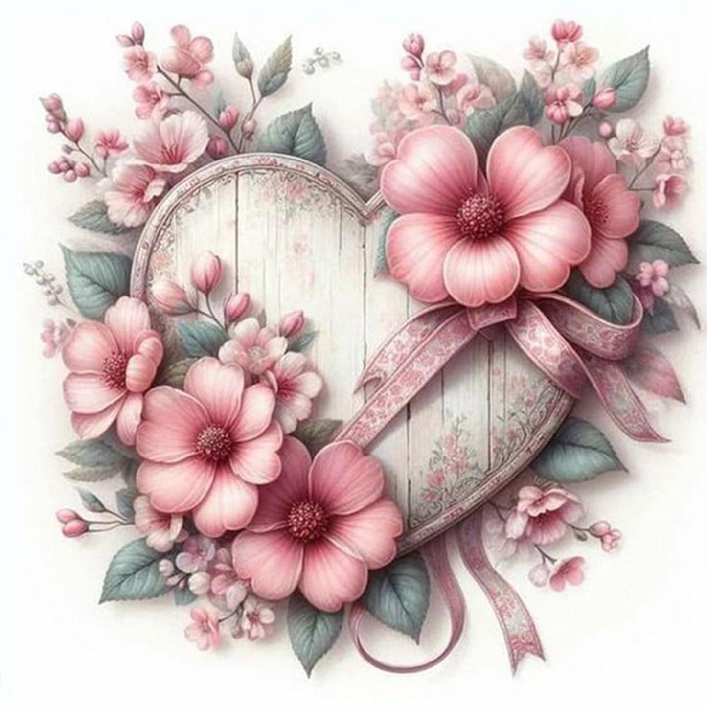 Flower And Love Heart - Full 11CT Counted Cross Stitch 40x40CM - Yishu