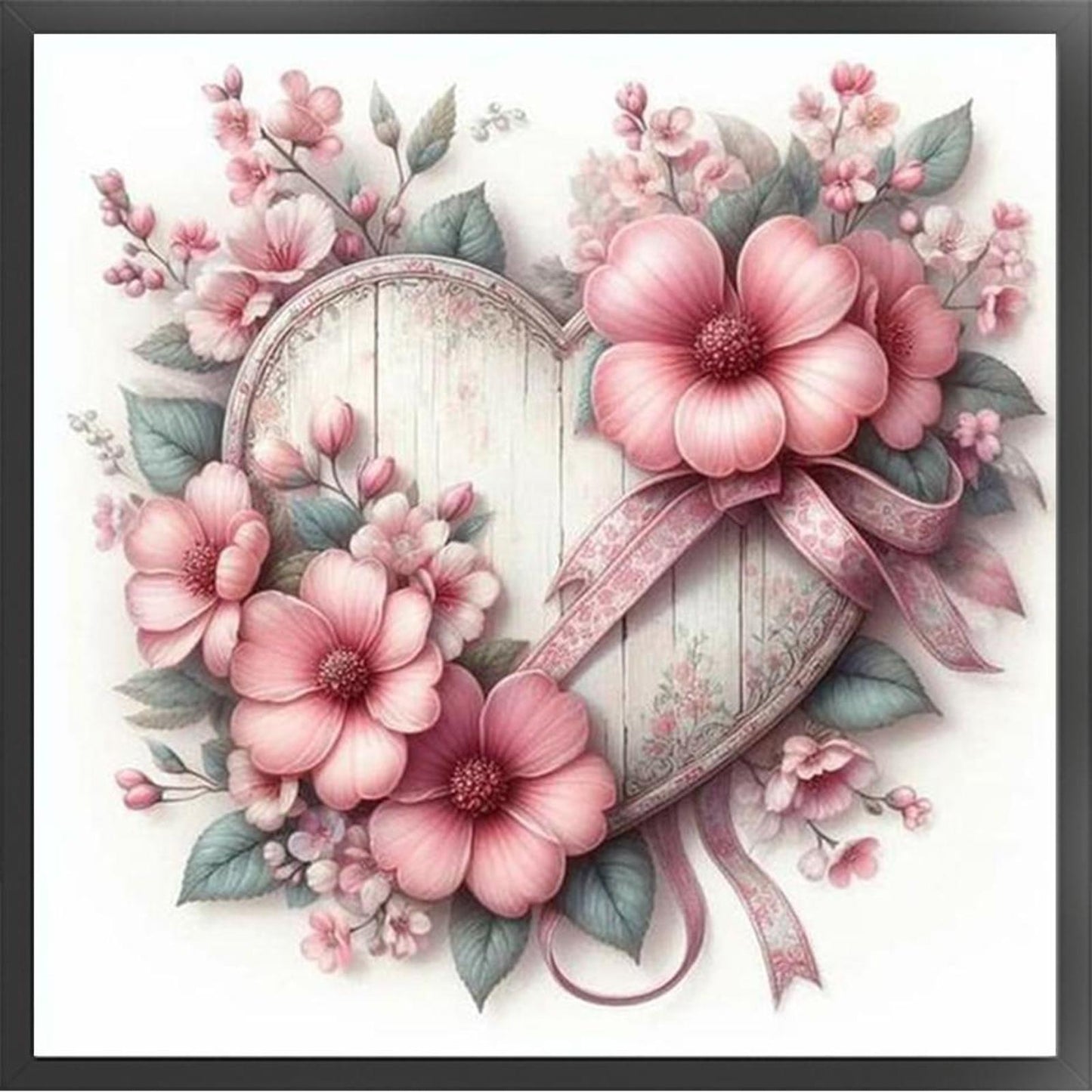 Flower And Love Heart - Full 11CT Counted Cross Stitch 40x40CM - Yishu