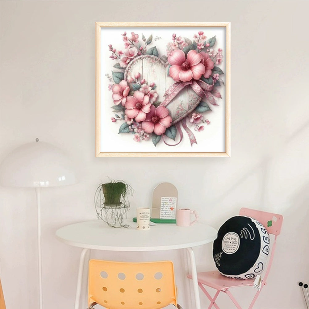Flower And Love Heart - Full 11CT Counted Cross Stitch 40x40CM - Yishu