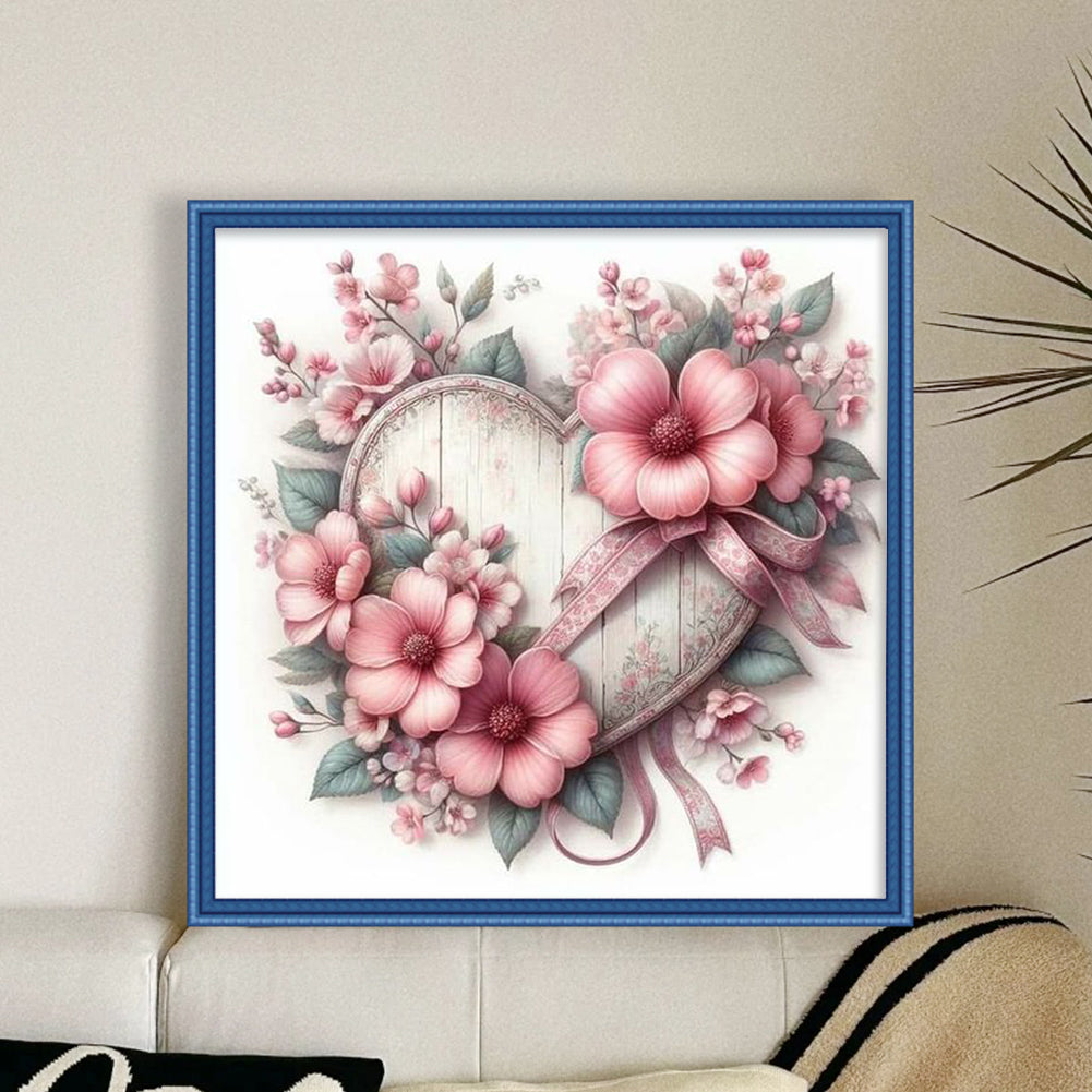 Flower And Love Heart - Full 11CT Counted Cross Stitch 40x40CM - Yishu