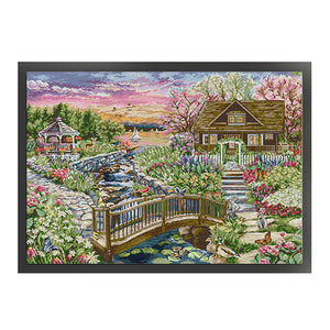 Joy Sunday - Springtime Lakeside Cottage - 64*50CM 14CT 2 Stamped Cross Stitch