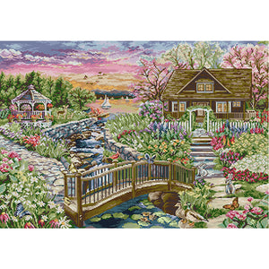 Joy Sunday - Springtime Lakeside Cottage - 64*50CM 14CT 2 Stamped Cross Stitch