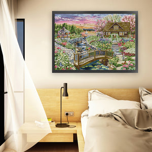 Joy Sunday - Springtime Lakeside Cottage - 64*50CM 14CT 2 Stamped Cross Stitch
