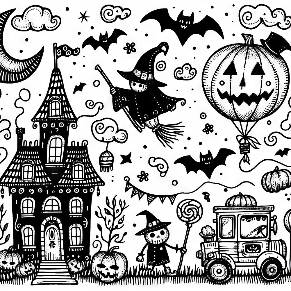 Black And White Halloween 40*40CM(Canvas) Full Round Drill Diamond Painting