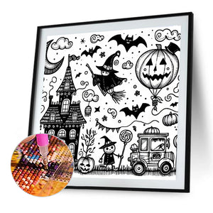 Black And White Halloween 40*40CM(Canvas) Full Round Drill Diamond Painting