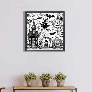 Black And White Halloween 40*40CM(Canvas) Full Round Drill Diamond Painting