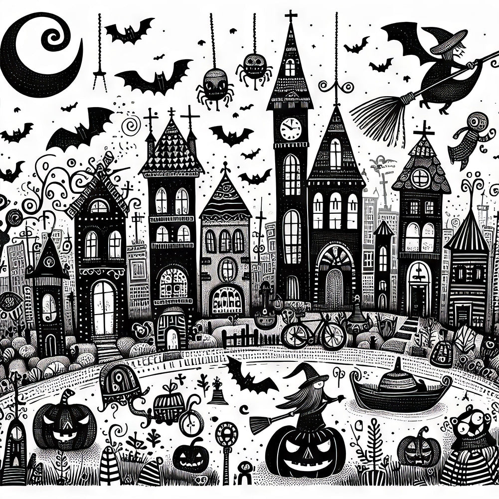 Black And White Halloween 40*40CM(Canvas) Full Round Drill Diamond Painting