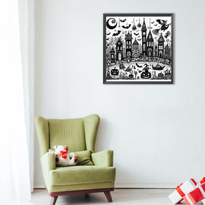 Black And White Halloween 40*40CM(Canvas) Full Round Drill Diamond Painting