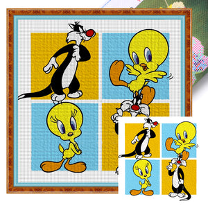 Huancan - Big Silly Cat And Tweety - 50*50CM 11CT 3 Stamped Cross Stitch