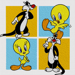 Huancan - Big Silly Cat And Tweety - 50*50CM 11CT 3 Stamped Cross Stitch