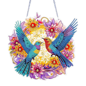 Acrylic 2D Flat DIY Hummingbird Flower Special Shape Diamond Art Pendant