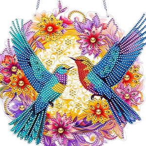 Acrylic 2D Flat DIY Hummingbird Flower Special Shape Diamond Art Pendant