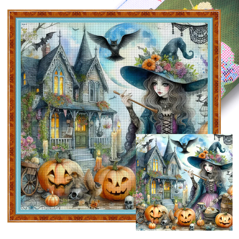 Huancan - Halloween Witch - 50*50CM 11CT 3 Stamped Cross Stitch