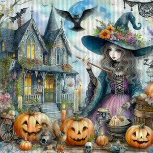 Huancan - Halloween Witch - 50*50CM 11CT 3 Stamped Cross Stitch