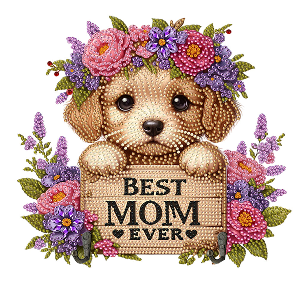 Dog Theme Wood DIY Diamond Painting Hooks Home Decor Craft Kit for Wall Decor