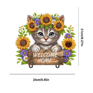 Cat Theme Wood DIY Diamond Painting Hooks Home Decor Craft Kit for Wall Decor