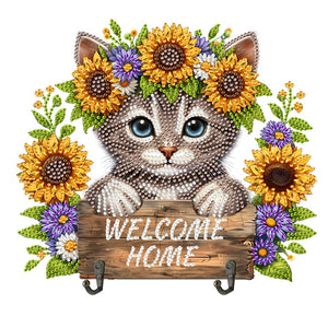 Cat Theme Wood DIY Diamond Painting Hooks Home Decor Craft Kit for Wall Decor