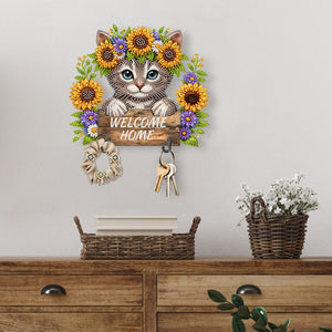 Cat Theme Wood DIY Diamond Painting Hooks Home Decor Craft Kit for Wall Decor