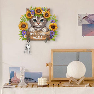 Cat Theme Wood DIY Diamond Painting Hooks Home Decor Craft Kit for Wall Decor