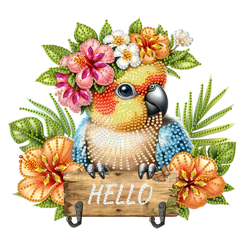 Parrot Theme Wood DIY Diamond Painting Hooks Home Decor Craft Kit for Wall Decor