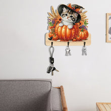 Load image into Gallery viewer, Halloween Pumpkin Cat Wood 2D/Flat DIY Diamond Painting Hooks Home Decor Craft
