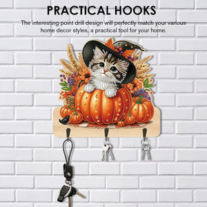 Halloween Pumpkin Cat Wood 2D/Flat DIY Diamond Painting Hooks Home Decor Craft