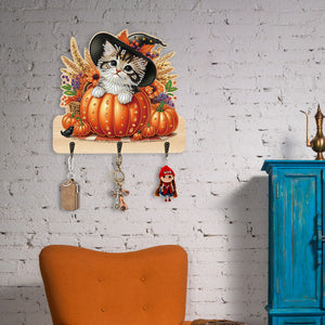 Halloween Pumpkin Cat Wood 2D/Flat DIY Diamond Painting Hooks Home Decor Craft