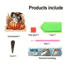 Load image into Gallery viewer, Halloween Pumpkin Cat Wood 2D/Flat DIY Diamond Painting Hooks Home Decor Craft
