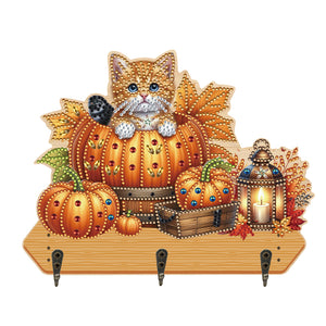 Halloween Pumpkin Cat Wood 2D/Flat DIY Diamond Painting Hooks Home Decor Craft