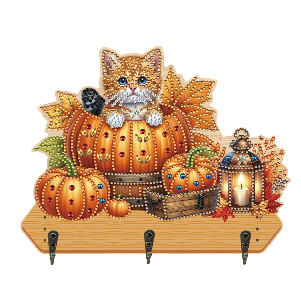 Halloween Pumpkin Cat Wood 2D/Flat DIY Diamond Painting Hooks Home Decor Craft