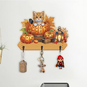 Halloween Pumpkin Cat Wood 2D/Flat DIY Diamond Painting Hooks Home Decor Craft