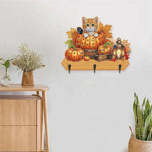 Halloween Pumpkin Cat Wood 2D/Flat DIY Diamond Painting Hooks Home Decor Craft