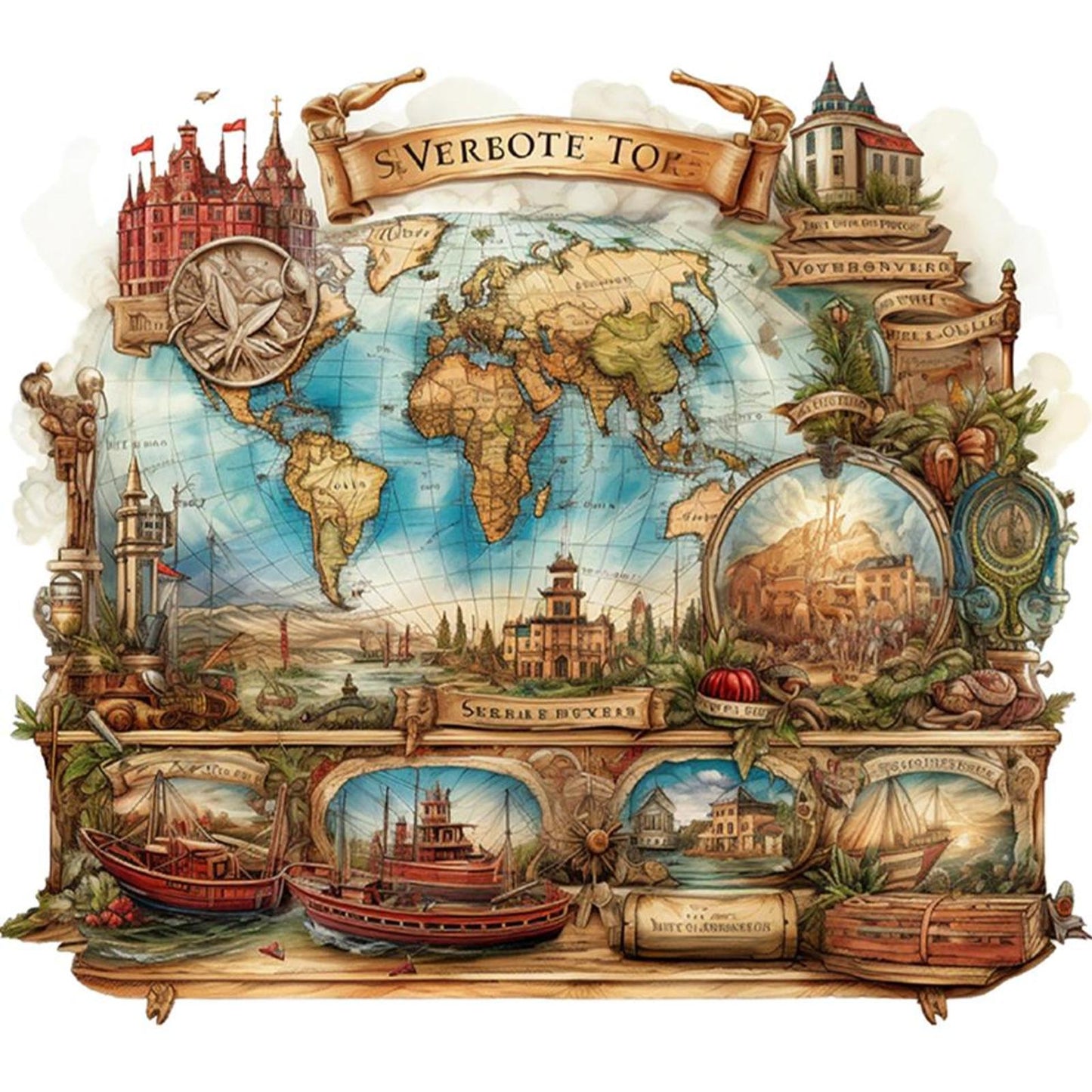World Map - Full 11CT Stamped Cross Stitch 60x60CM - Huacan