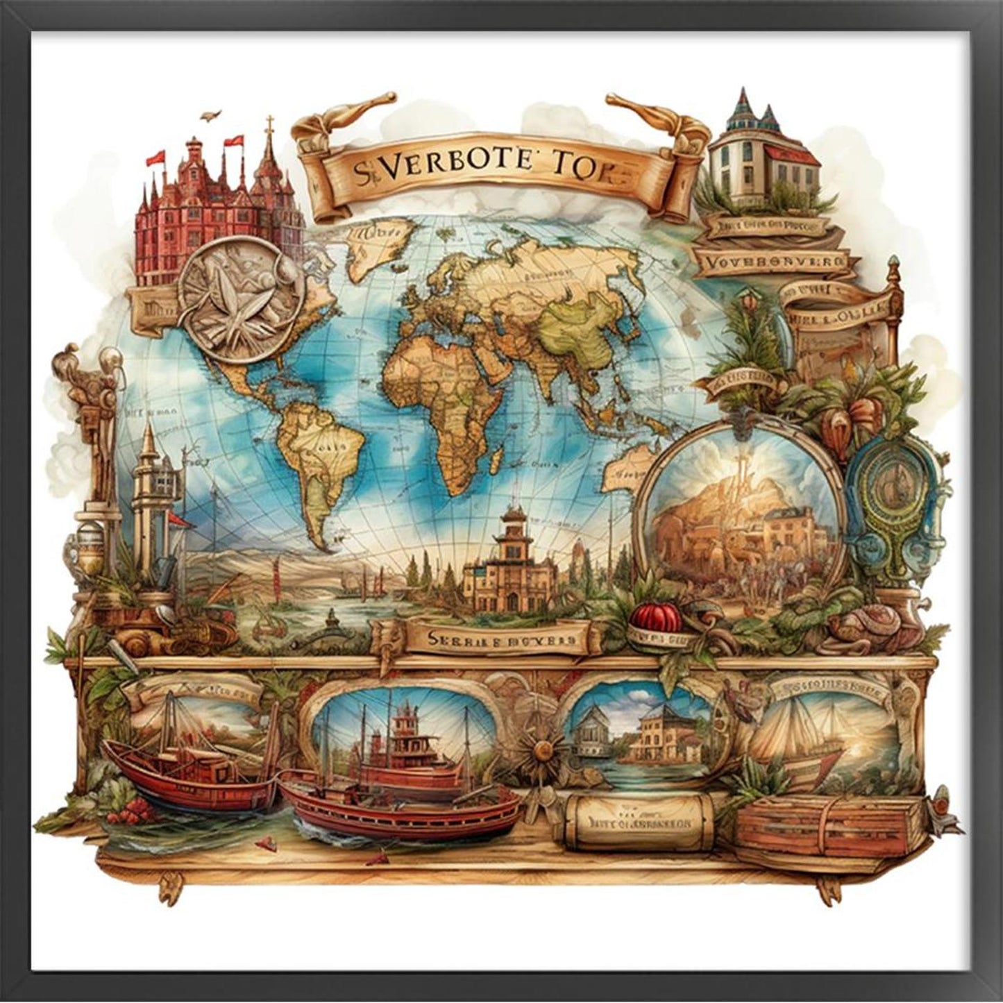 World Map - Full 11CT Stamped Cross Stitch 60x60CM - Huacan