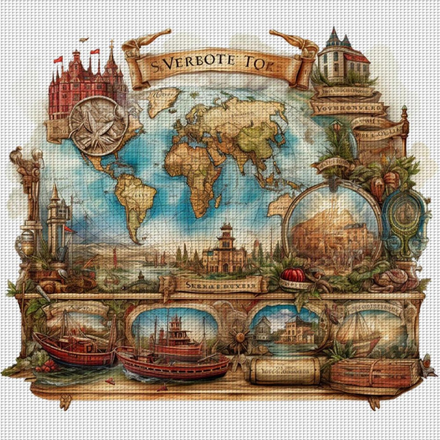 World Map - Full 11CT Stamped Cross Stitch 60x60CM - Huacan