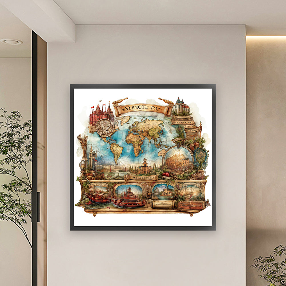 World Map - Full 11CT Stamped Cross Stitch 60x60CM - Huacan