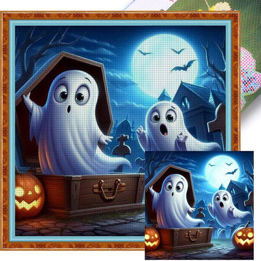 Halloween Ghost - Full 11CT Stamped Cross Stitch 40x40CM - Huacan