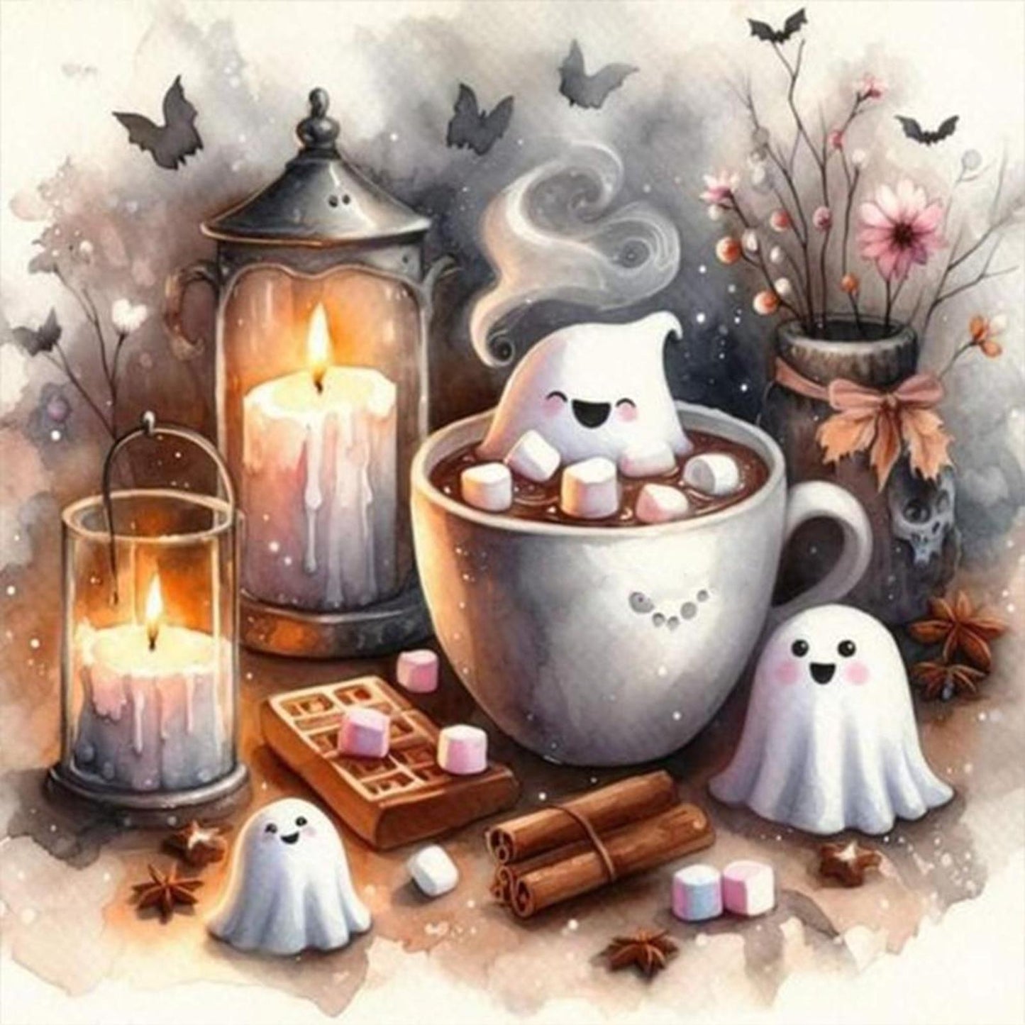 Halloween Ghost - Full 11CT Stamped Cross Stitch 40x40CM - Huacan