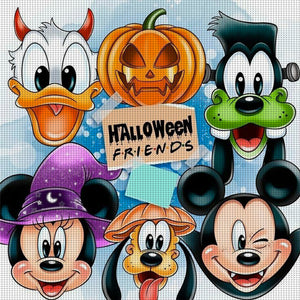 Yishu - Disney Halloween - Mickey And Friends - 50*50CM 11CT 3 Stamped Cross Stitch