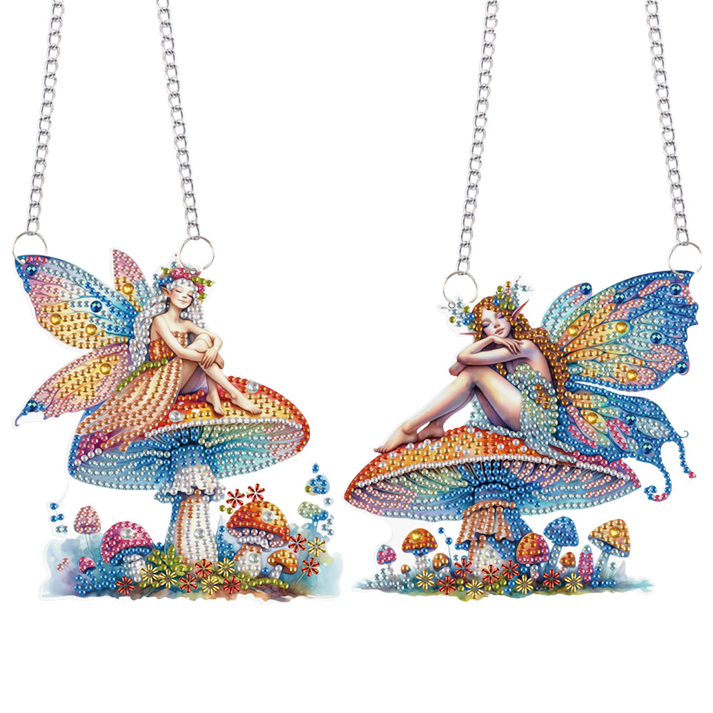 2Pcs 2D/Flat DIY Mushroom Elf Diamond Art Pendant DIY Home Decor Hanging Charm