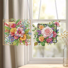 Load image into Gallery viewer, 2Pcs 2D/Flat DIY Flower Diamond Art Pendant DIY Home Decor Hanging Charm
