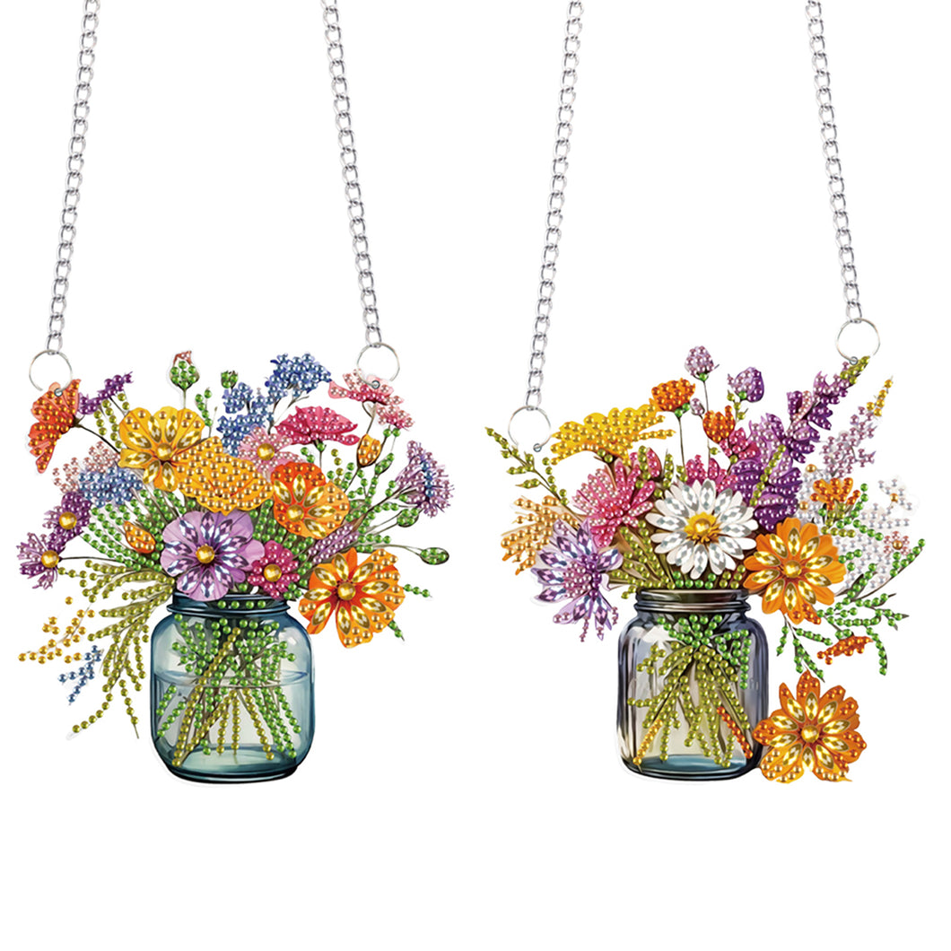 2Pcs 2D/Flat DIY Bouquet Diamond Art Pendant DIY Home Decor Hanging Charm