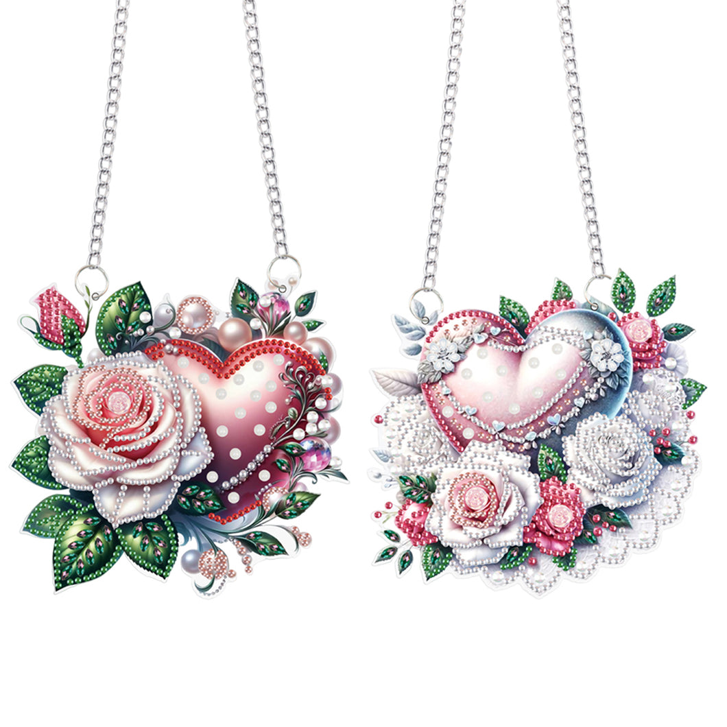 2Pcs 2D/Flat DIY Love Rose Diamond Art Pendant DIY Home Decor Hanging Charm
