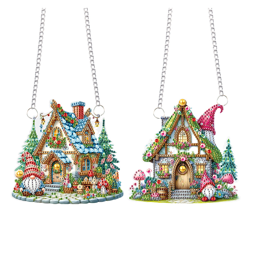 2Pcs 2D/Flat DIY Mushroom Goblin Diamond Art Pendant DIY Home Hanging Decor