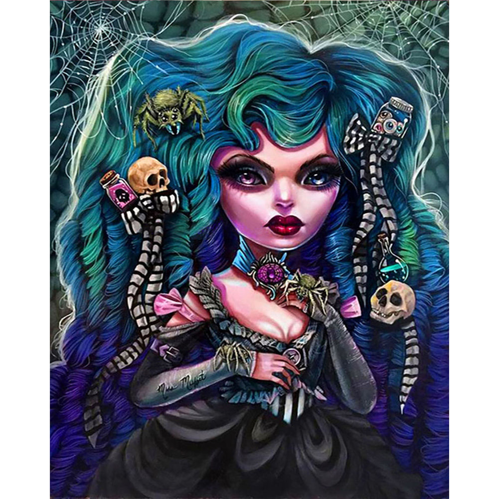 Spooky Spider Girl With Big Eyes 40*50CM(Canvas) Full Round Drill Diamond Painting