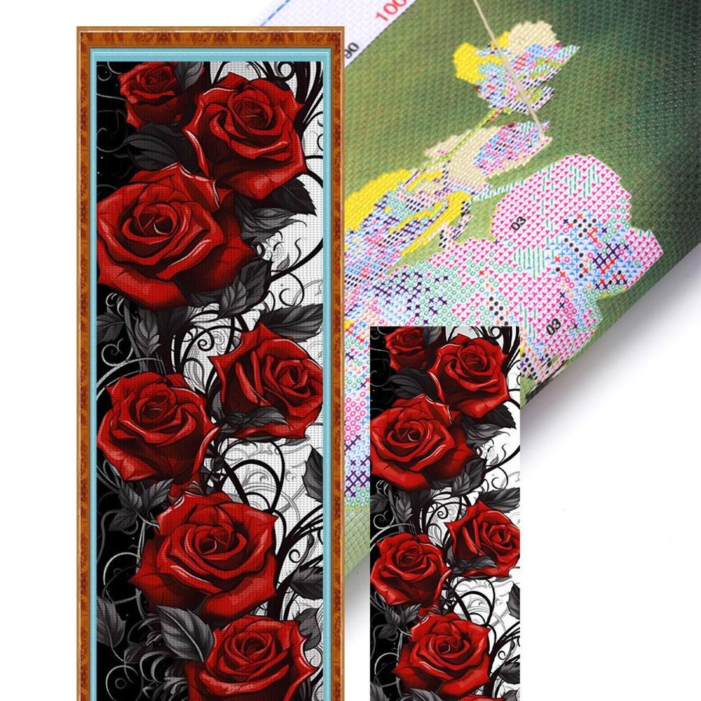 Black Red Rose - Full 11CT Stamped Cross Stitch 30x90CM - Yishu