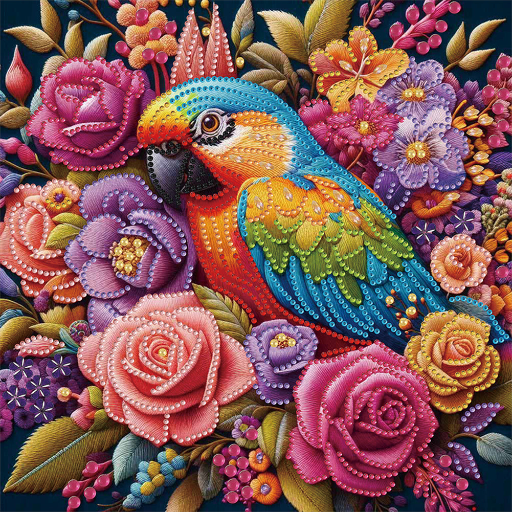 Parrot And Flowers 30*30CM(Canvas) Partial Special Shaped Drill Diamond Painting