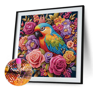Parrot And Flowers 30*30CM(Canvas) Partial Special Shaped Drill Diamond Painting