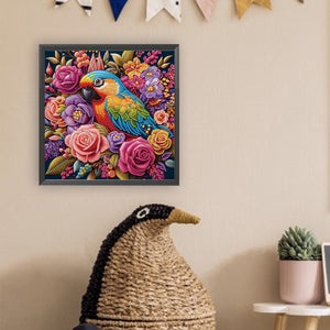 Parrot And Flowers 30*30CM(Canvas) Partial Special Shaped Drill Diamond Painting